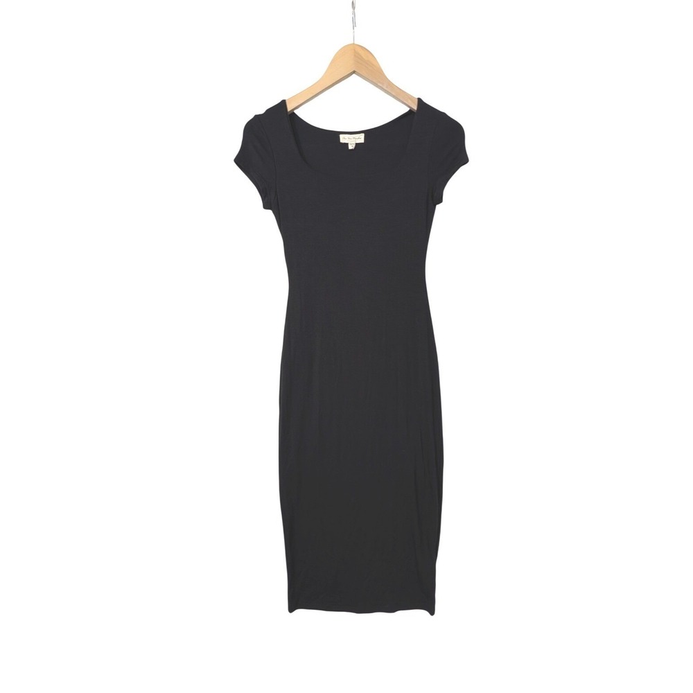 See You Monday Midi Dress Womens M Black Square Neck Bodycon Night Out Date